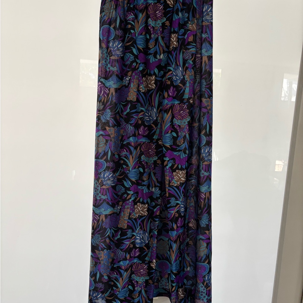 Silhouette Floral Maxi Skirt in Purple and Blue cover up with a matching top